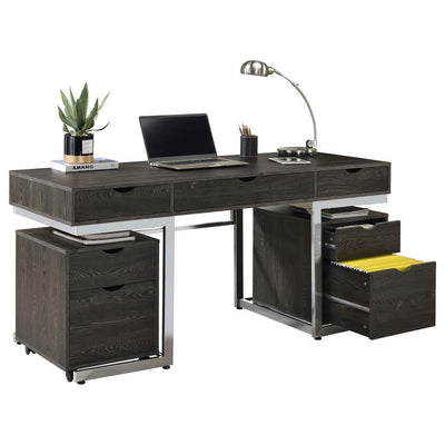 Noorvik - 3-Piece Writing Desk Set - Dark Oak and Chrome.