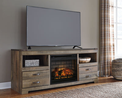 Trinell - Brown - 63" TV Stand With Glass/Stone Fireplace Insert.