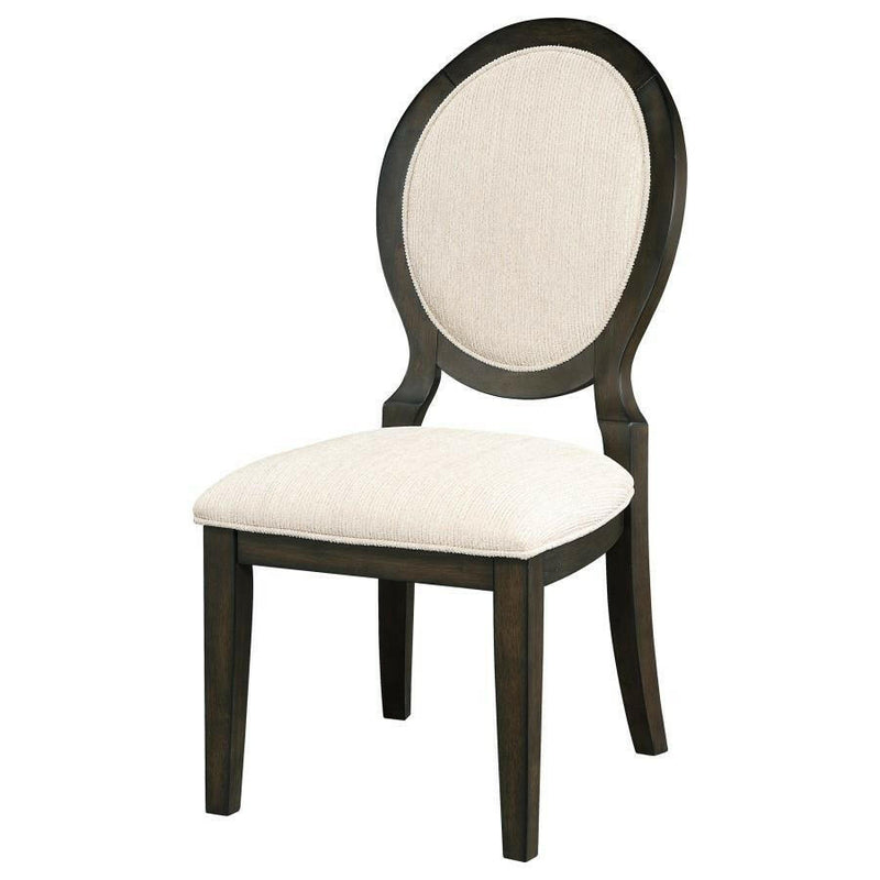 Twyla - Upholstered Oval Back Dining Side Chairs (Set of 2) - Cream and Dark Cocoa.