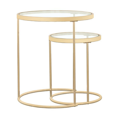 Maylin - 2 Piece Round Glass Top Nesting Table Set - Gold