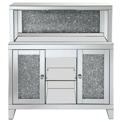 Yvaine - 2-Door Mirrored Wine Cabinet With Faux Crystal Inlay - Silver - Wine Cabinets - Grand Furniture GA