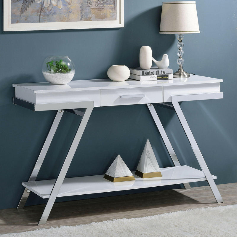 Titus - Sofa Table - White / Chrome.