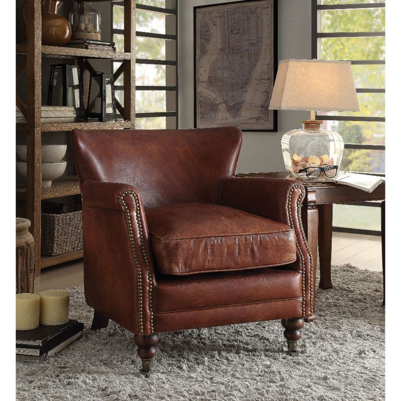 Leeds - Accent Chair - Vintage Dark Brown Top Grain Leather - Grand Furniture GA