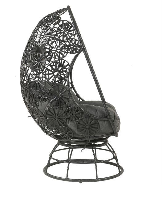 Hikre - Patio Lounge Chair - Clear Glass, Charcaol Fabric & Black Wicker - Grand Furniture GA