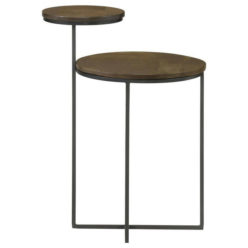 Yael - Round Accent Table - Natural and Gunmetal.