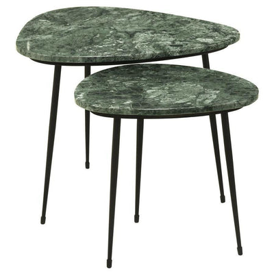 Tobias - 2-Piece Triangular Marble Top Nesting Table - Green and Black.