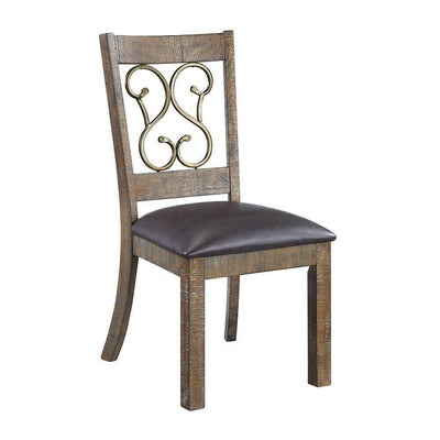 Raphaela - Side Chair (Set of 2) - Black PU & Weathered Cherry Finish - Grand Furniture GA