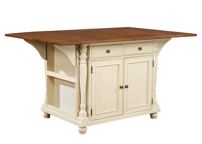 Slater - 2-Drawer Kitchen Island With Drop Leaves - Brown and Buttermilk.