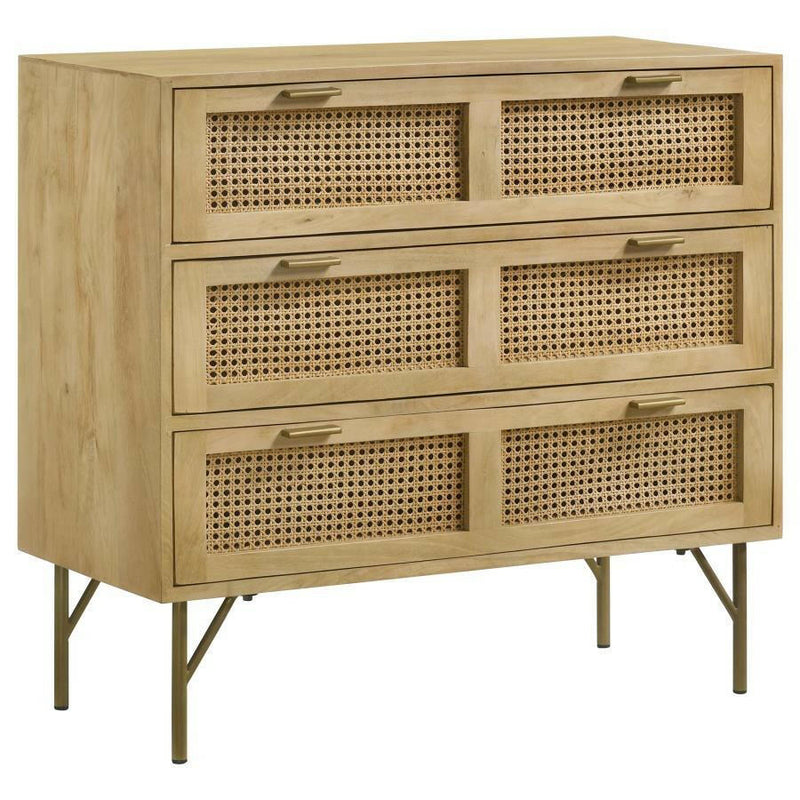 Zamora - 3-Drawer Accent Cabinet - Natural and Antique Brass.