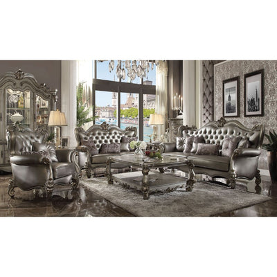 Versailles - Loveseat - Silver PU & Antique Platinum - Grand Furniture GA