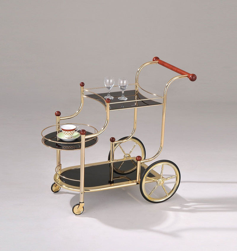 Lacy - Serving Cart - Gold Plated & Black Glass - Grand Furniture GA