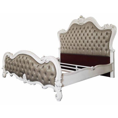 Versailles II - Queen Bed - Vintage Gray PU & Bone White Finsih - Grand Furniture GA