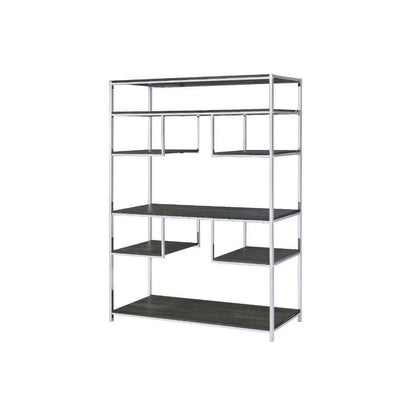 Vonara - Bookshelf - Rustic Gray Oak & Chrome - Grand Furniture GA