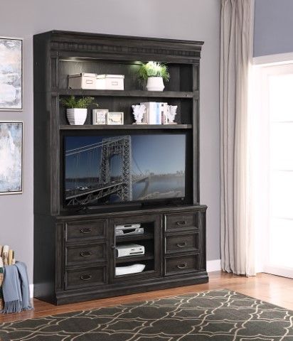 Washington Heights - 66 In. TV Console With Hutch - Washed Charcoal
