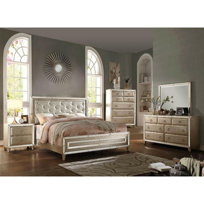 Voeville - Eastern King Bed - Matte Gold PU & Antique Silver - Grand Furniture GA