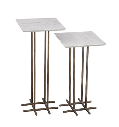 Xavier - Accent Table (Set of 2) - Antique Brass/White Marble - Table Sets - Grand Furniture GA