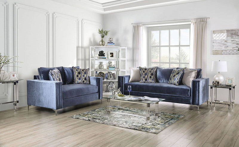 Jodie - Loveseat - Satin Blue / Silver - Grand Furniture GA