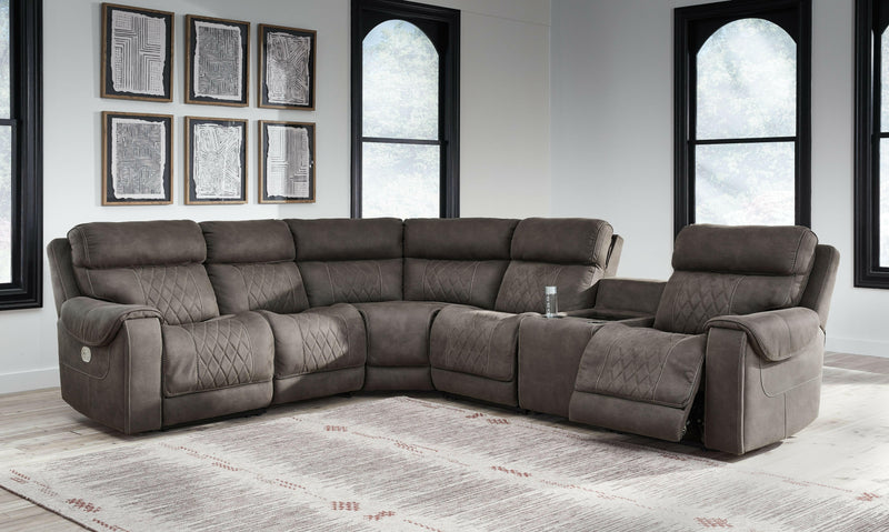 Hoopster - Gunmetal - Zero Wall Power Recliner With Console 6 Pc Sectional.