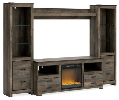Trinell - Brown - 4-Piece Entertainment Center With 63" TV Stand And Glass/Stone Fireplace Insert.