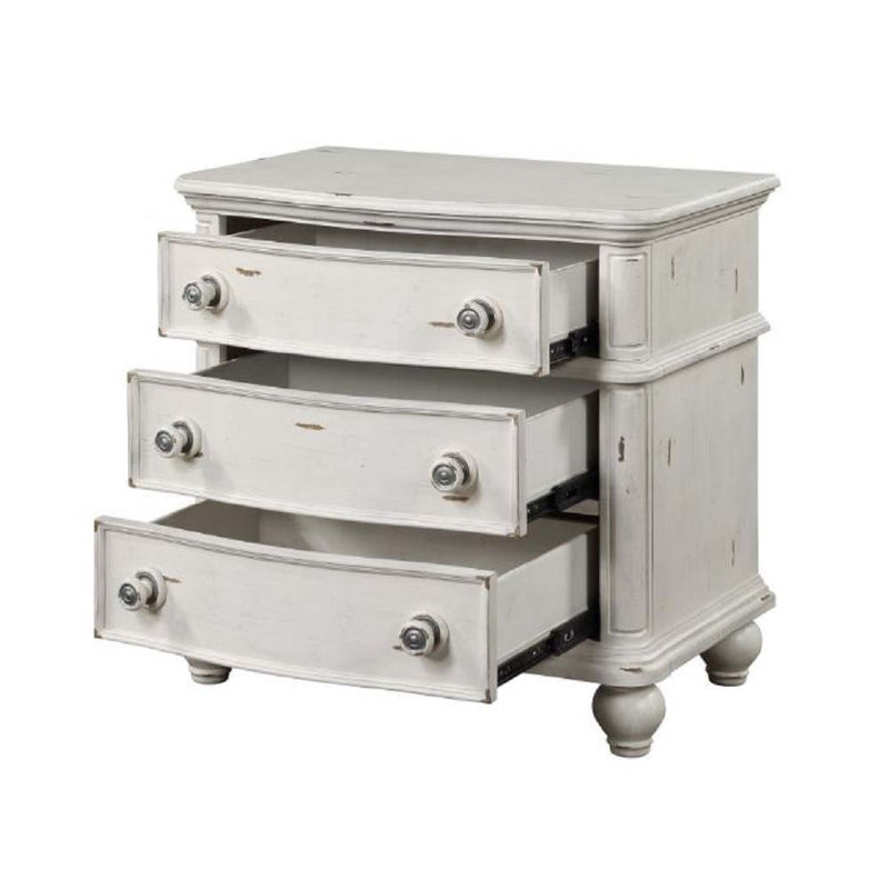 Jaqueline - Nightstand - Light Gray Linen & Antique White Finish - Grand Furniture GA