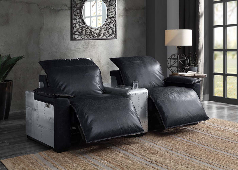 Misezon - Recliner - Black Top Grain Leather & Aluminum - Grand Furniture GA