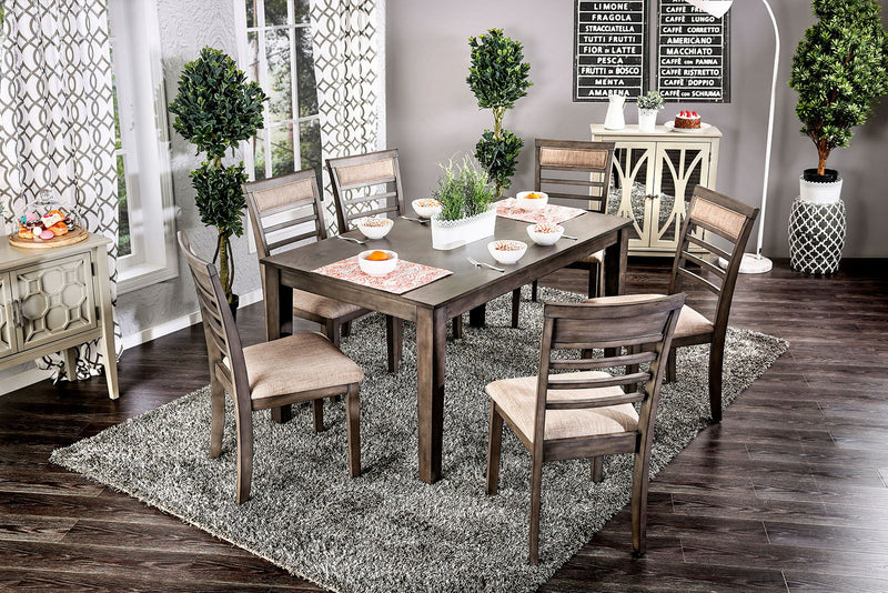 Taylah - 7 Piece Dining Table Set - Weathered Gray / Beige
