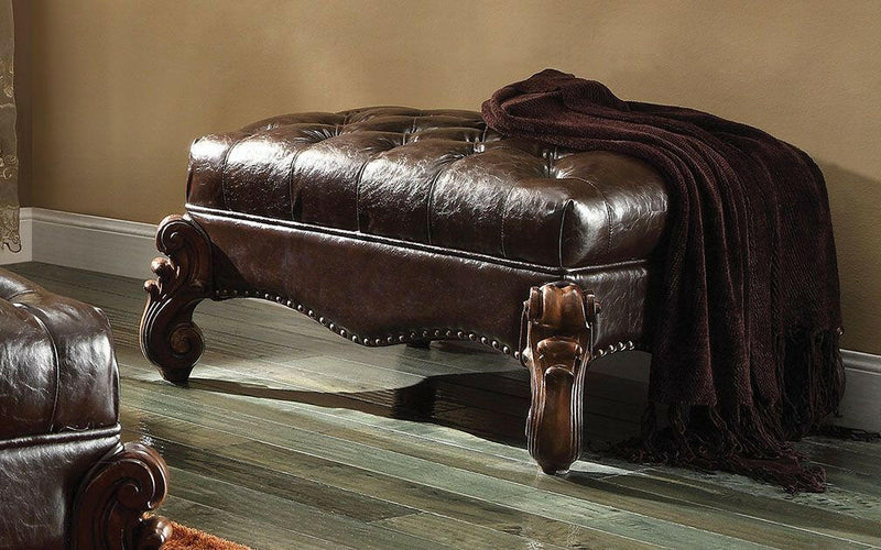 Versailles - Ottoman - 2-Tone Dark Brown PU & Cherry Oak - Grand Furniture GA