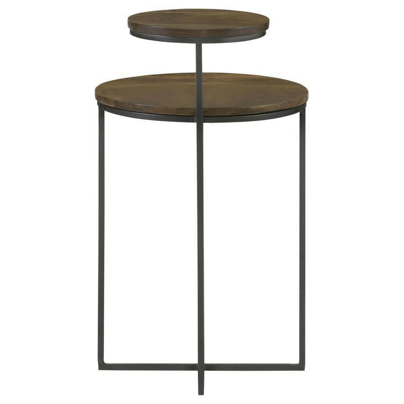 Yael - Round Accent Table - Natural and Gunmetal.