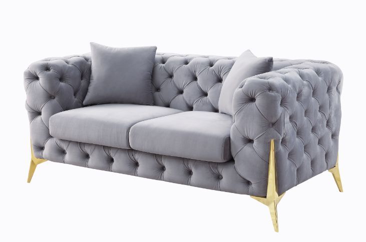 Jelanea - Loveseat - Gray Velvet & Gold Finish - 30" - Grand Furniture GA