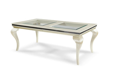 Hollywood Swank - Dining Table With Glass Inserts - Pearl Caviar.