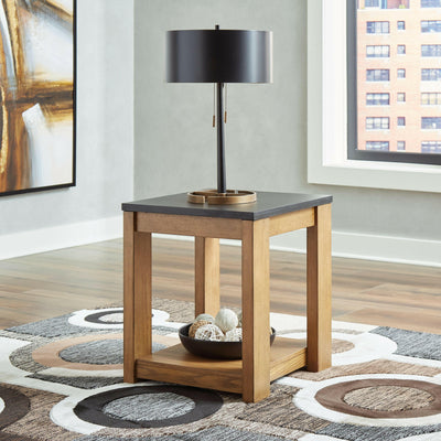 Quentina - Light Brown / Black - Rectangular End Table.