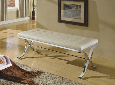 Royce - Bench - Beige PU & Chrome - Grand Furniture GA