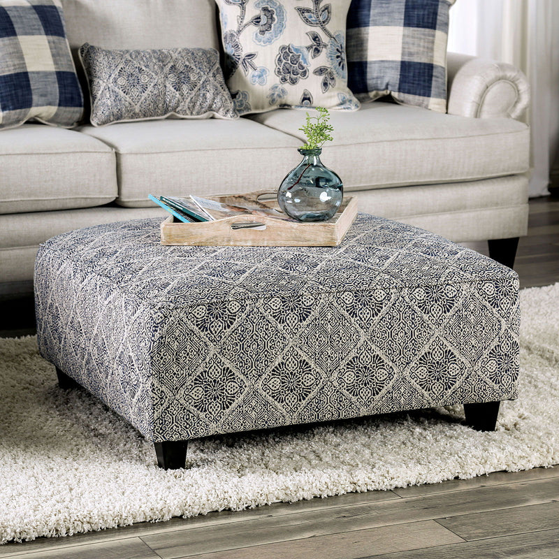 Nash - Ottoman - Ivory / Navy - Grand Furniture GA