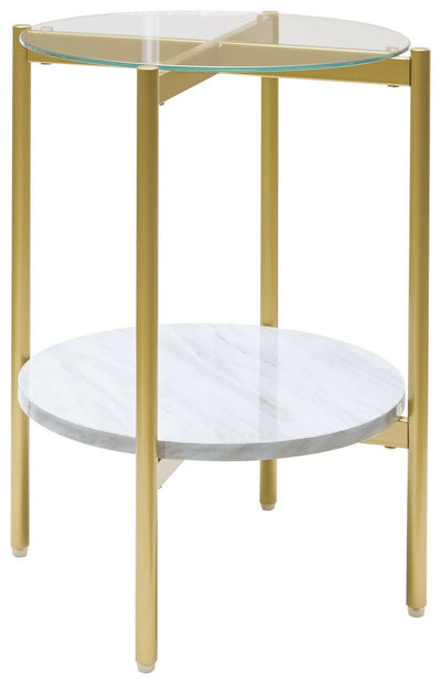 Wynora - White / Gold - Round End Table.