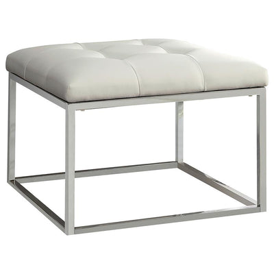Swanson - Upholstered Tufted Ottoman - White And Chrome - Accent Ottomans - Grand Furniture GA