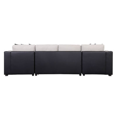 Merill - Sectional Sofa - Beige Fabric & Black PU.