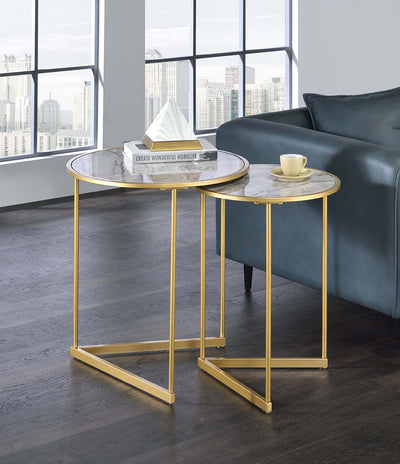 Garo - Accent Table - Faux Marble & Gold Finish.