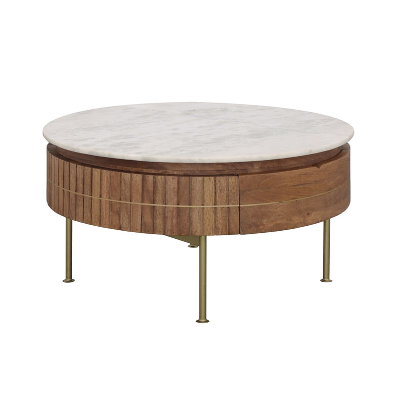 Malibu - One Drawer Cocktail Table - Rian Brown / White Marble