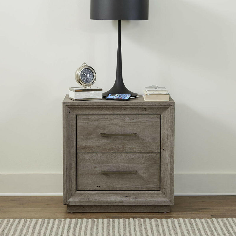 Horizons - 2 Drawer Night Stand With Charging Station - Gray.