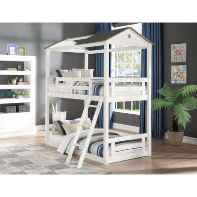 Nadine - Cottage Twin Over Twin Bunk Bed - Weathered White & Washed Gray.
