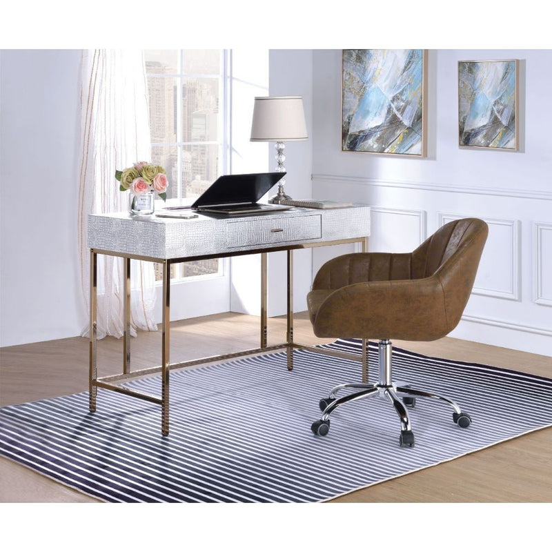 Piety - Vanity Desk - Silver PU & Champagne - Grand Furniture GA