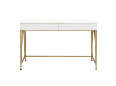 Lightmane - Vanity Desk - White High Gloss & Gold Finish - Grand Furniture GA