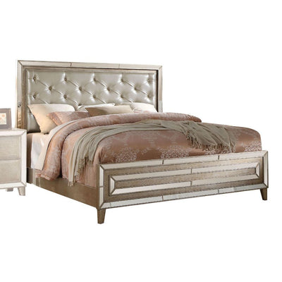 Voeville - Eastern King Bed - Matte Gold PU & Antique Silver - Grand Furniture GA