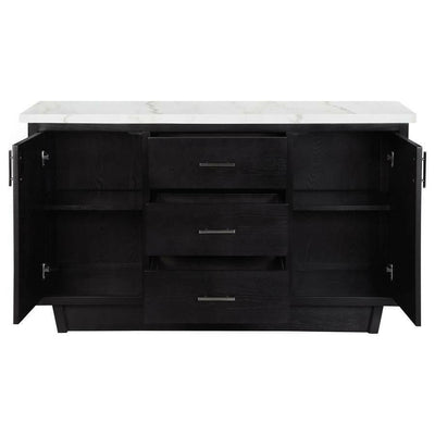 Sherry - 3-Drawer Marble Top Dining Sideboard Server - White And Rustic Espresso - Servers - Grand Furniture GA