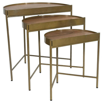 Tristen - 3-Piece Demilune Nesting Table With Recessed Top - Brown and Gold.