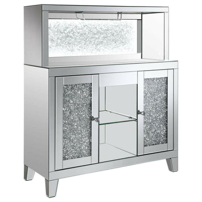 Yvaine - 2-Door Mirrored Wine Cabinet With Faux Crystal Inlay - Silver - Wine Cabinets - Grand Furniture GA