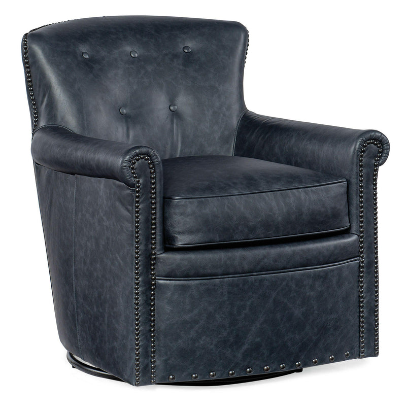 Swivel Club Leather Chair - Blue.