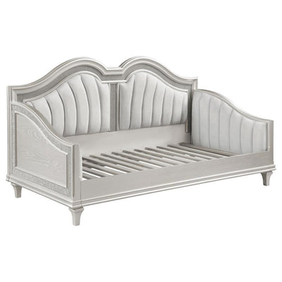 Evangeline - Upholstered Twin Daybed With Faux Diamond Trim - Silver and Ivory.