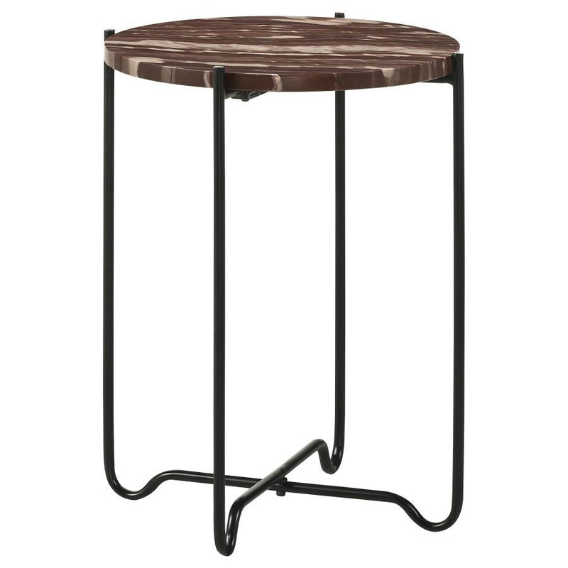 Latifa - Round Marble Top Accent Side Table - Red And Black