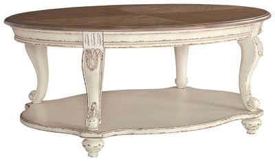 Realyn - White / Brown - Oval Cocktail Table.